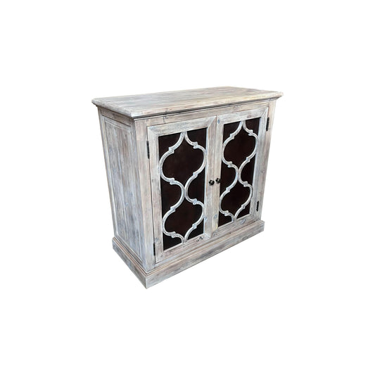 REINA GREYWASHED RECYCLED TIMBER/HERITAGE METAL 2-DOOR CABINET CUPBOARD - MyChocolateWood