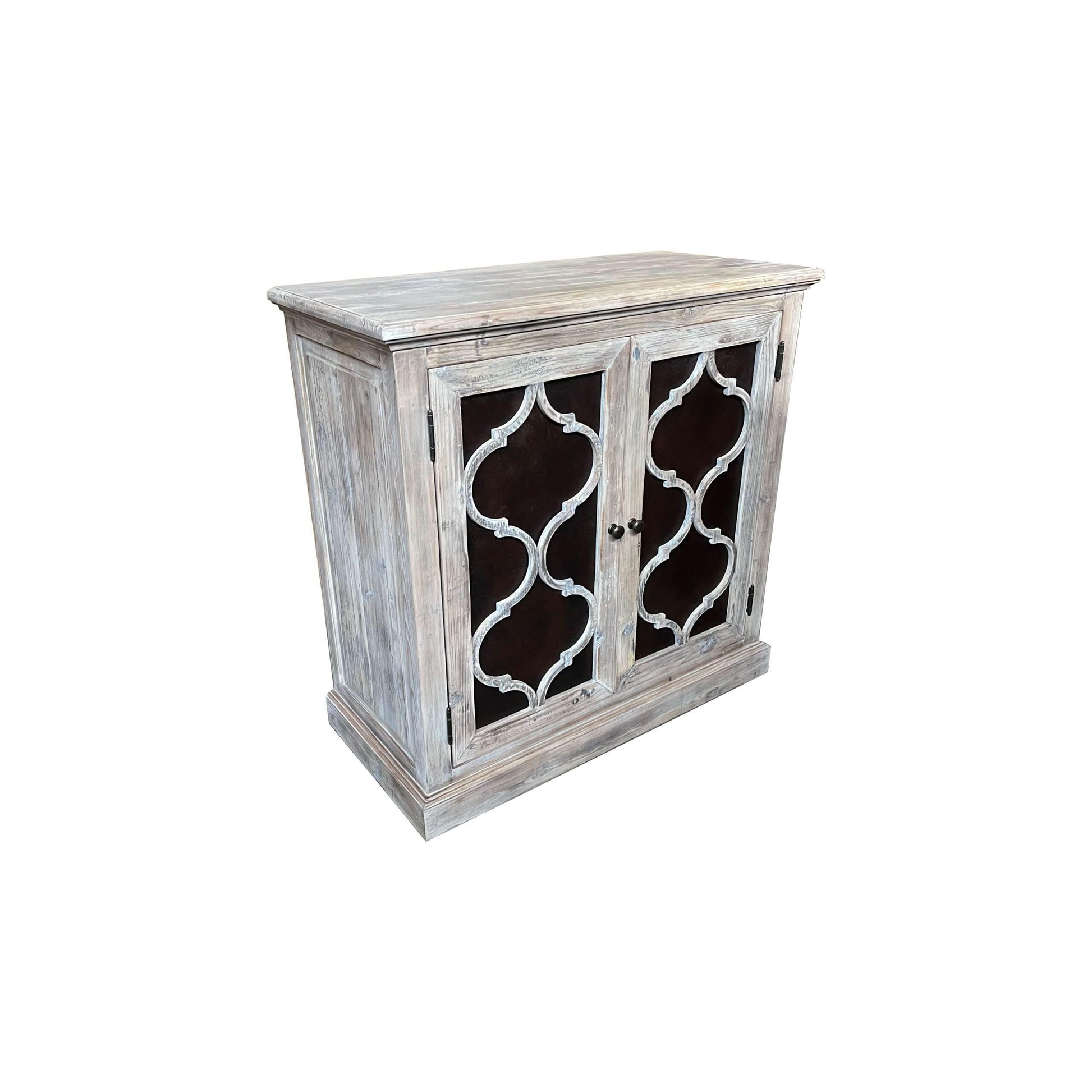 REINA GREYWASHED RECYCLED TIMBER/HERITAGE METAL 2-DOOR CABINET CUPBOARD - MyChocolateWood