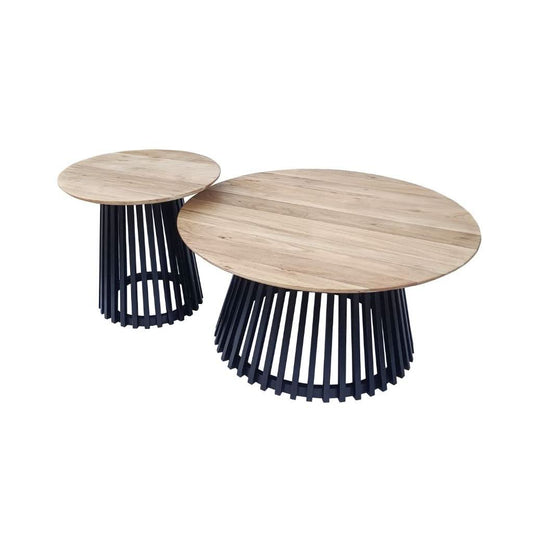 MILAN SET OF 2 COFFEE TABLES NATURAL TOPS WITH BLACK METAL LEGS - MyChocolateWood