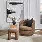 Brynn Boucle Swivel Armchair in Cocoa - Chocolate Wood