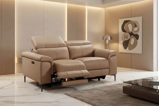 BRITTAS LEATHER 2-SEATER ELECTRIC RECLINER SOFA - MOCHA - MyChocolateWood