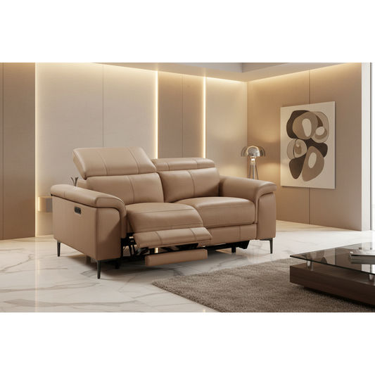 BRITTAS LEATHER 2-SEATER ELECTRIC RECLINER SOFA - MOCHA - MyChocolateWood