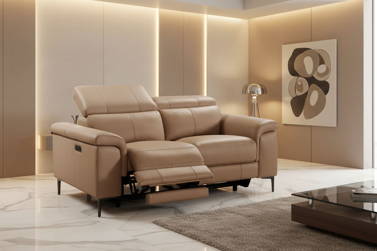 BRITTAS LEATHER 2-SEATER ELECTRIC RECLINER SOFA - MOCHA - MyChocolateWood