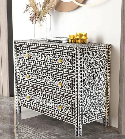 CHEVALIER MOTHER OF PEARL HAND MADE MONOCHROME CHEST OF 3 DRAWERS - MyChocolateWood