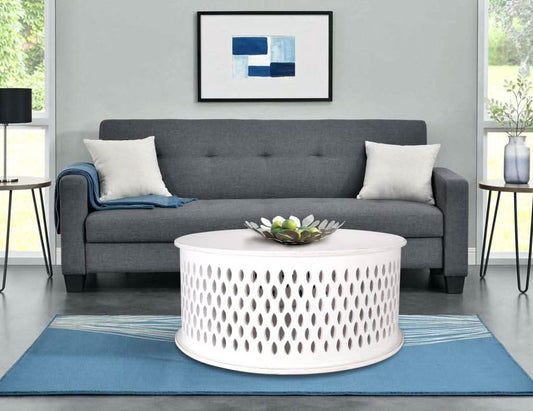 MELODIA ROUND WOODEN COFFEE TABLE - INDOOR/OUTDOOR DISTRESSED - MyChocolateWood