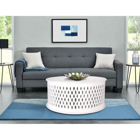 MELODIA ROUND WOODEN COFFEE TABLE - INDOOR/OUTDOOR DISTRESSED - MyChocolateWood