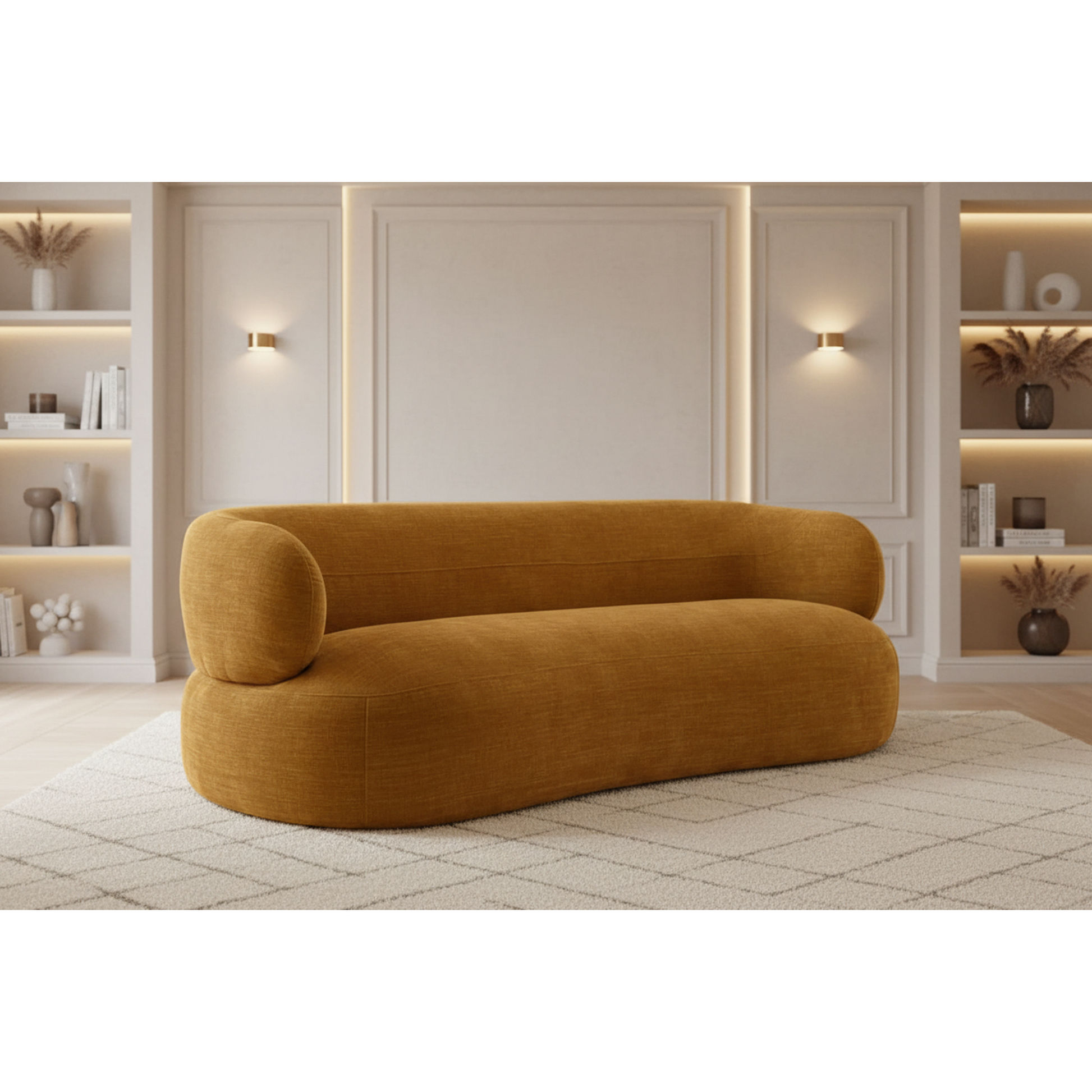Beecham 3-Seater Sofa in Mustard - Chocolate Wood