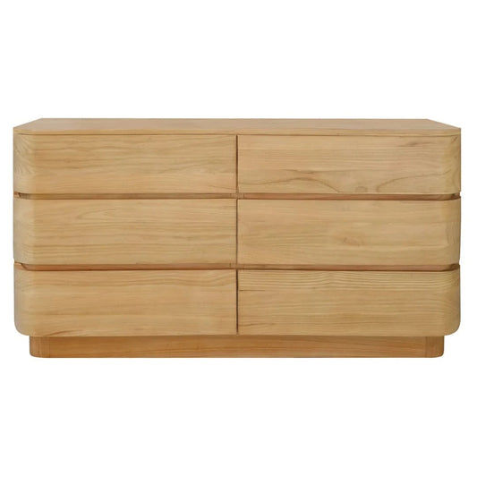 Gatsby Solid Mindi Timber 6-Drawer Dresser / Chest of Drawers in Natural - Chocolate Wood