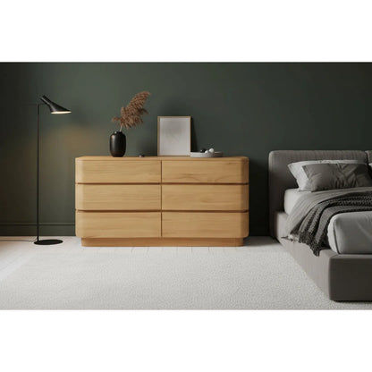 Gatsby Solid Mindi Timber 6-Drawer Dresser / Chest of Drawers in Natural - Chocolate Wood