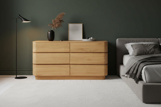 GATSBY SOLID MINDI TIMBER  6-DRAWER DRESSER/CHEST OF 6 DRAWERS NATURAL - MyChocolateWood