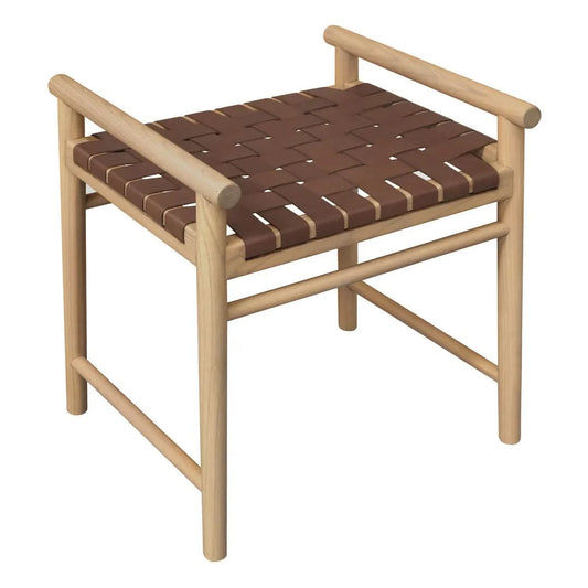 ELLIOT SOLID OAK SINGLE SEATER BENCH WITH GENUINE WOVEN LEATHER NATURAL - MyChocolateWood