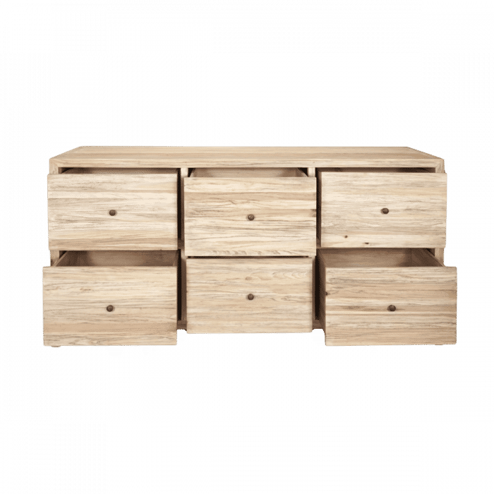JOELLE 6-DRAWER DRESSER/CHEST OF 6 DRAWERS DISTRESSED NATURAL - MyChocolateWood
