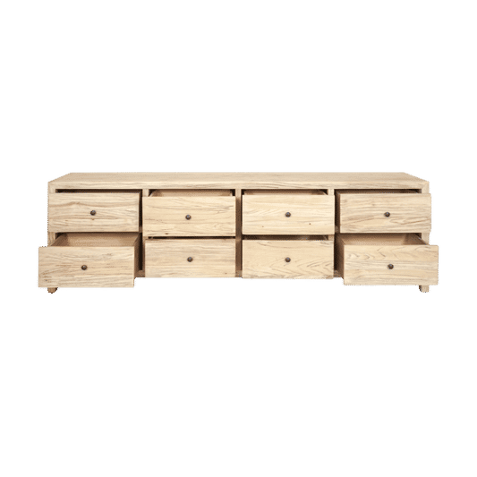 JOELLE 8-DRAWER LOWBOY/DRESSER/CHEST OF 8 DRAWERS DISTRESSED NATURAL - MyChocolateWood