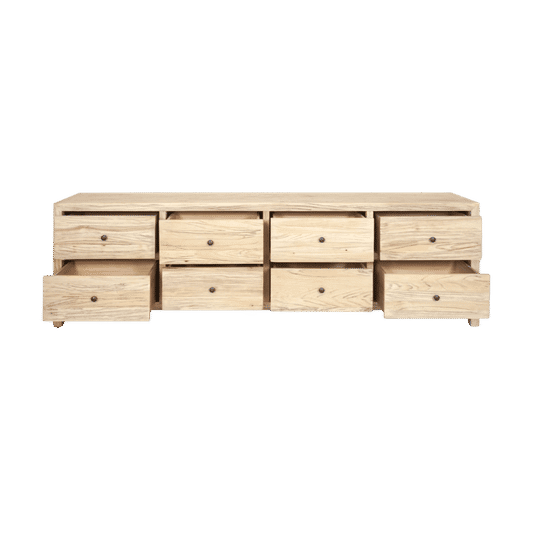 JOELLE 8-DRAWER LOWBOY/DRESSER/CHEST OF 8 DRAWERS DISTRESSED NATURAL