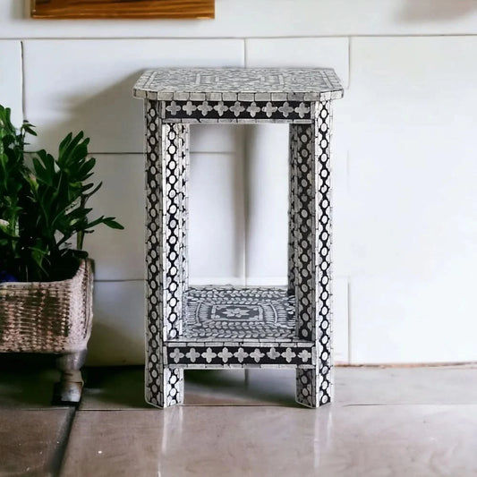 STARRY MOTHER OF OF PEARL NOIR OPULENCE SIDE TABLE/LAMP TABLE - MyChocolateWood