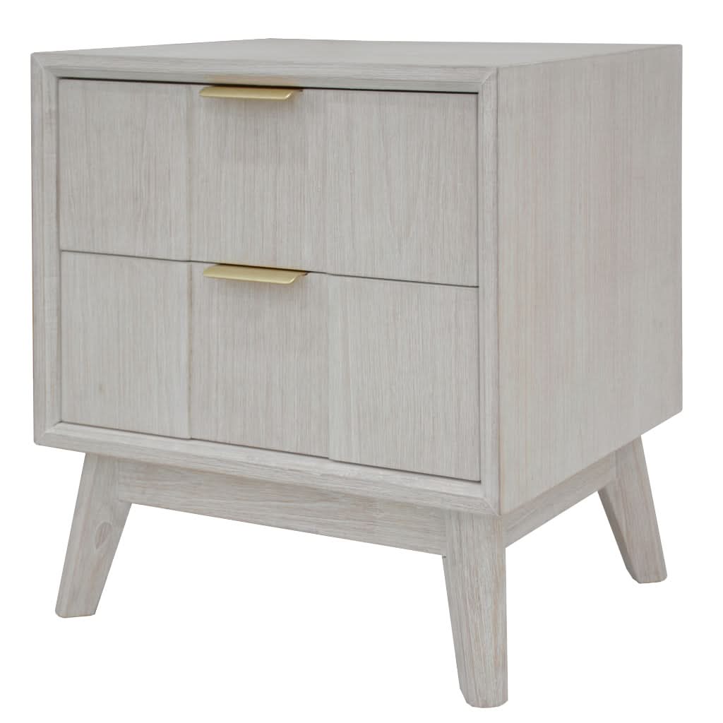 NOVAK SOLID ACACIA  2-DRAWER BEDSIDE TABLE WHITEWASHED - MyChocolateWood