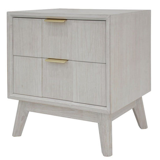 NOVAK SOLID ACACIA  2-DRAWER BEDSIDE TABLE WHITEWASHED - MyChocolateWood