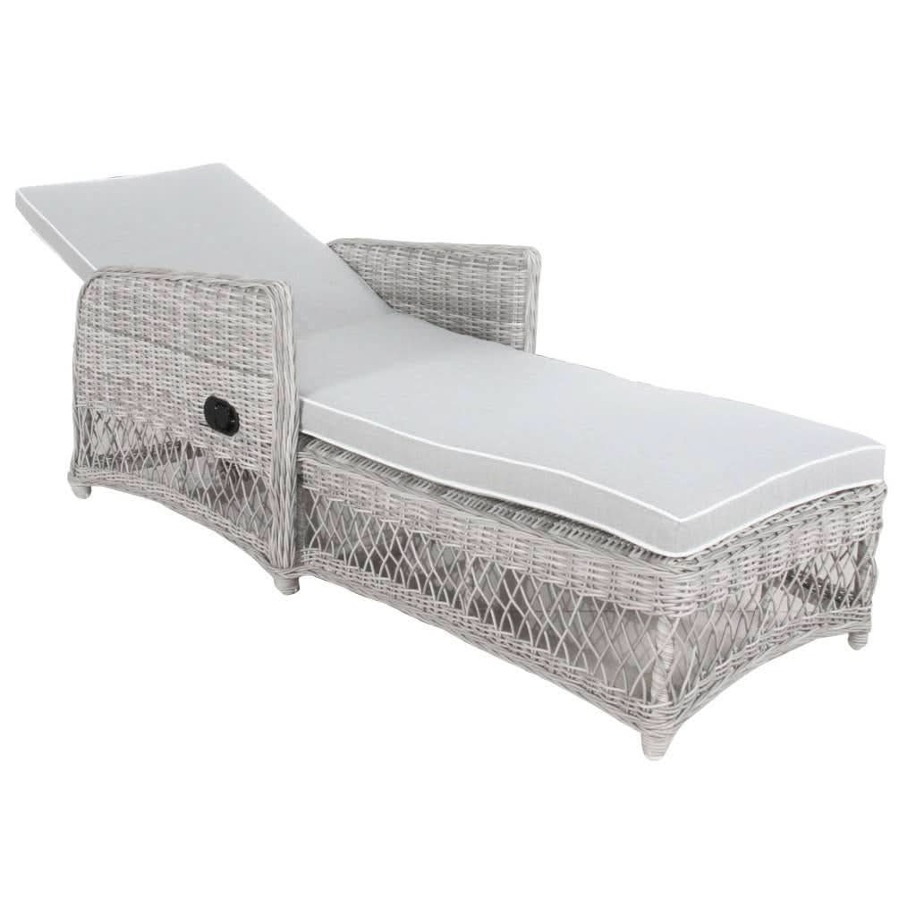 SWOOZIE  OUTDOOR HAMPTON GREY SUN-LOUNGE SUNBED WICKER & FABRIC - MyChocolateWood