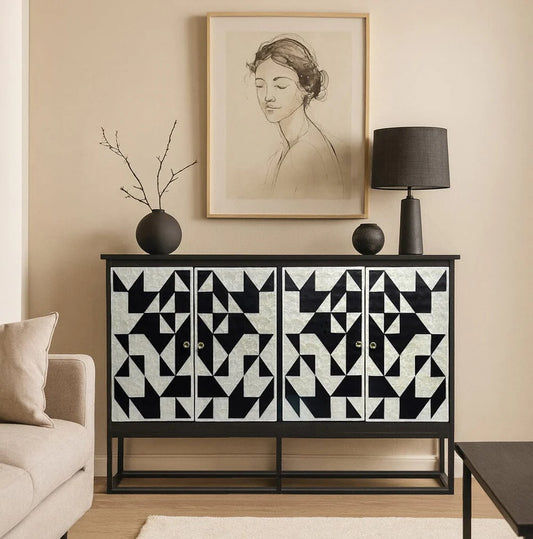 DELTA MOTHER OF PEARL HAND INLAY 4-DOOR SIDEBOARD/BUFFET - MyChocolateWood