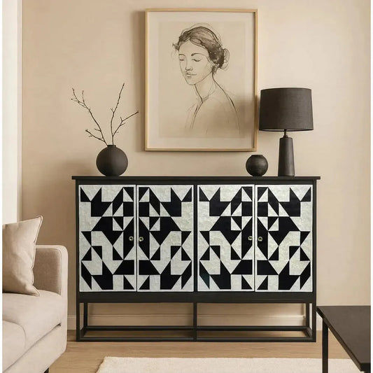 DELTA MOTHER OF PEARL HAND INLAY 4-DOOR SIDEBOARD/BUFFET - MyChocolateWood