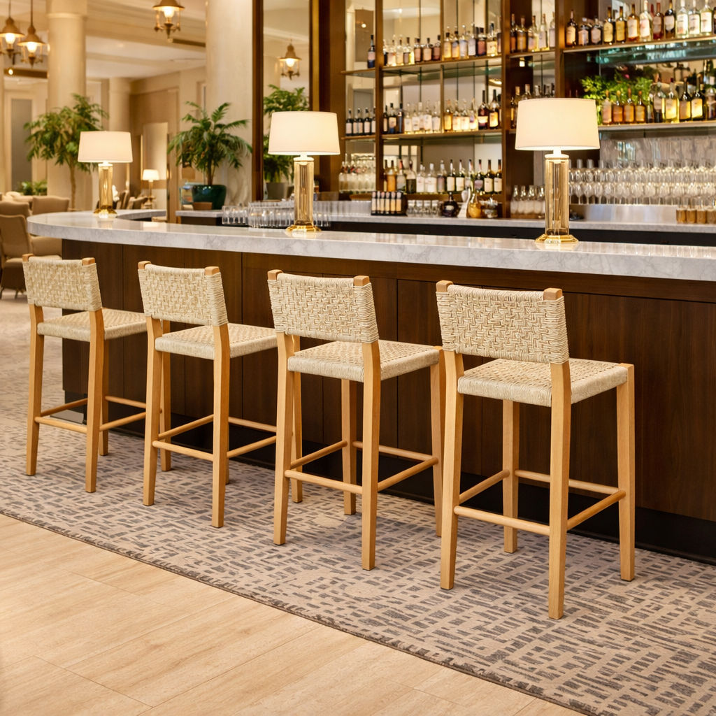 LAMIA BAR STOOL/COUNTER STOOL - NATURAL BEECHWOOD & WOVEN ROPE - MyChocolateWood