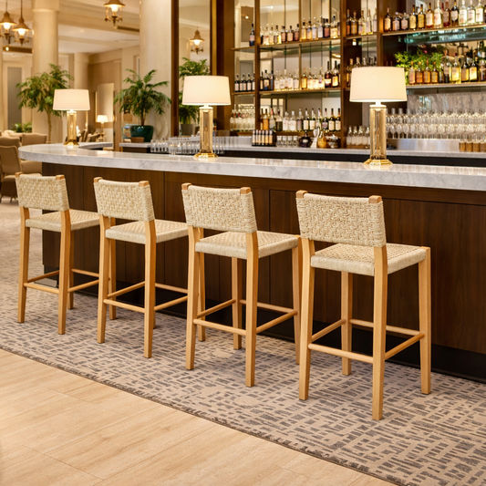 LAMIA BAR STOOL/COUNTER STOOL - NATURAL BEECHWOOD & WOVEN ROPE - MyChocolateWood