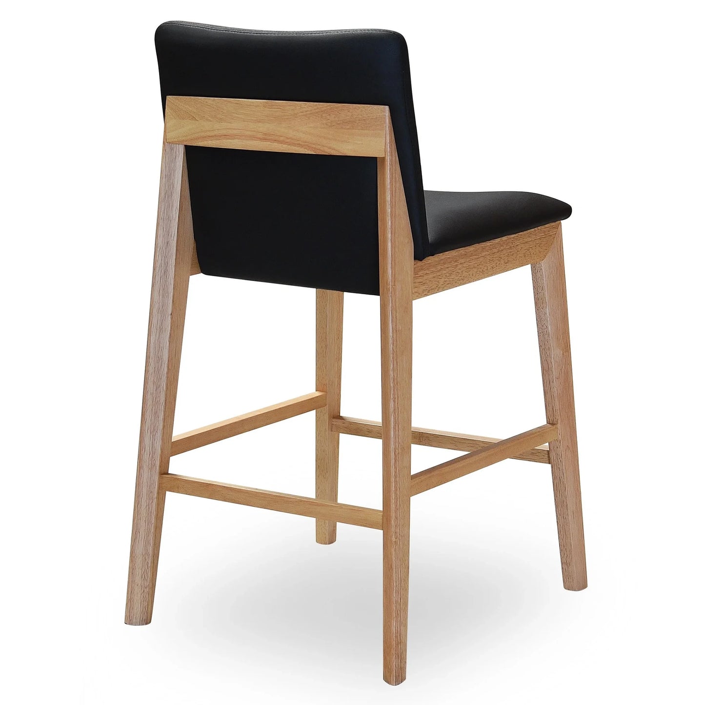 PALMERO BLACK LEATHER BAR STOOL - SOLID TIMBER FRAME - NATURAL/BLACK LEATHER