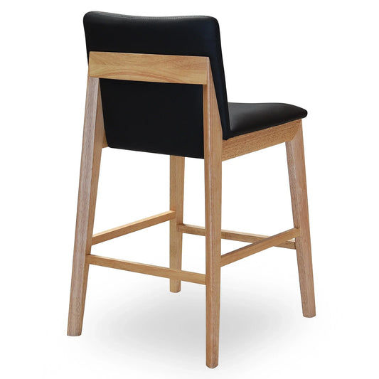 PALMERO BLACK LEATHER BAR STOOL - SOLID TIMBER FRAME - NATURAL/BLACK LEATHER