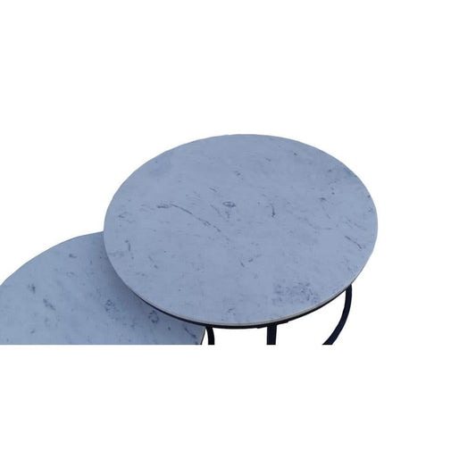 PEARSE SET OF 2 COFFEE TABLES WHITE MARBLE TOP/BLACK METAL LEGS - MyChocolateWood