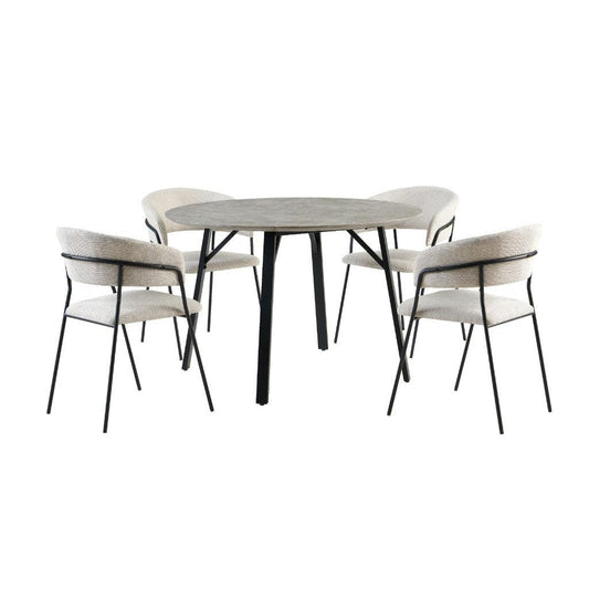 ELEKTRA 5 PIECE ROUND DINING SET: 1 MARBLE LOOK DINING TABLE 120CM & 4 BEIGE ELEKTRA DINING CHAIRS - MyChocolateWood