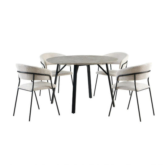 ELEKTRA 5 PIECE ROUND DINING SET: 1 MARBLE LOOK DINING TABLE 120CM & 4 BEIGE ELEKTRA DINING CHAIRS