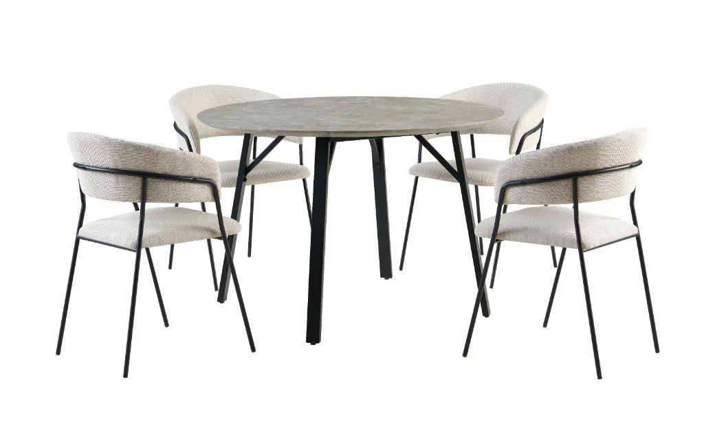 ELEKTRA 5 PIECE ROUND DINING SET: 1 MARBLE LOOK DINING TABLE 120CM & 4 BEIGE ELEKTRA DINING CHAIRS - MyChocolateWood