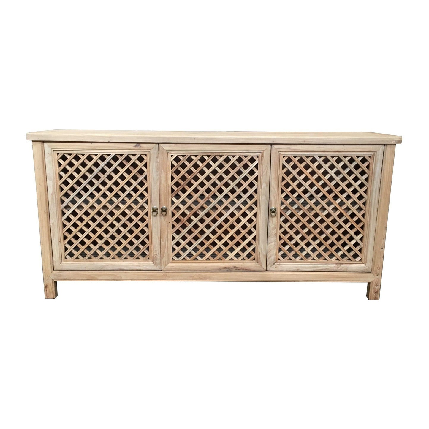 Rafael Recycled Elm Buffet in Natural, 3 Lattice Doors 180cm - Chocolate Wood