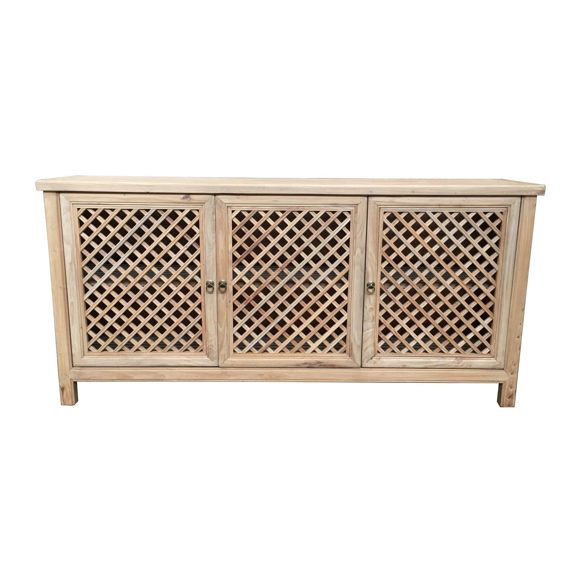 Rafael Recycled Elm Buffet in Natural, 3 Lattice Doors 180cm - Chocolate Wood