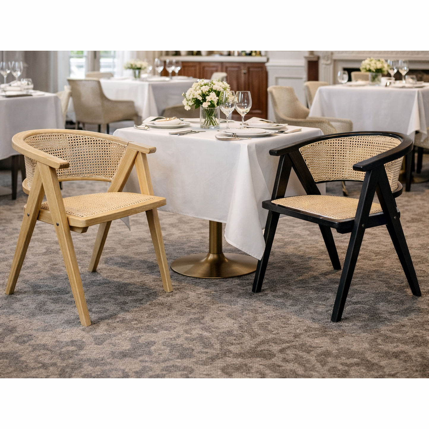 Ravella Solid Elmwood / Rattan Chair in Antique Natural - Chocolate Wood