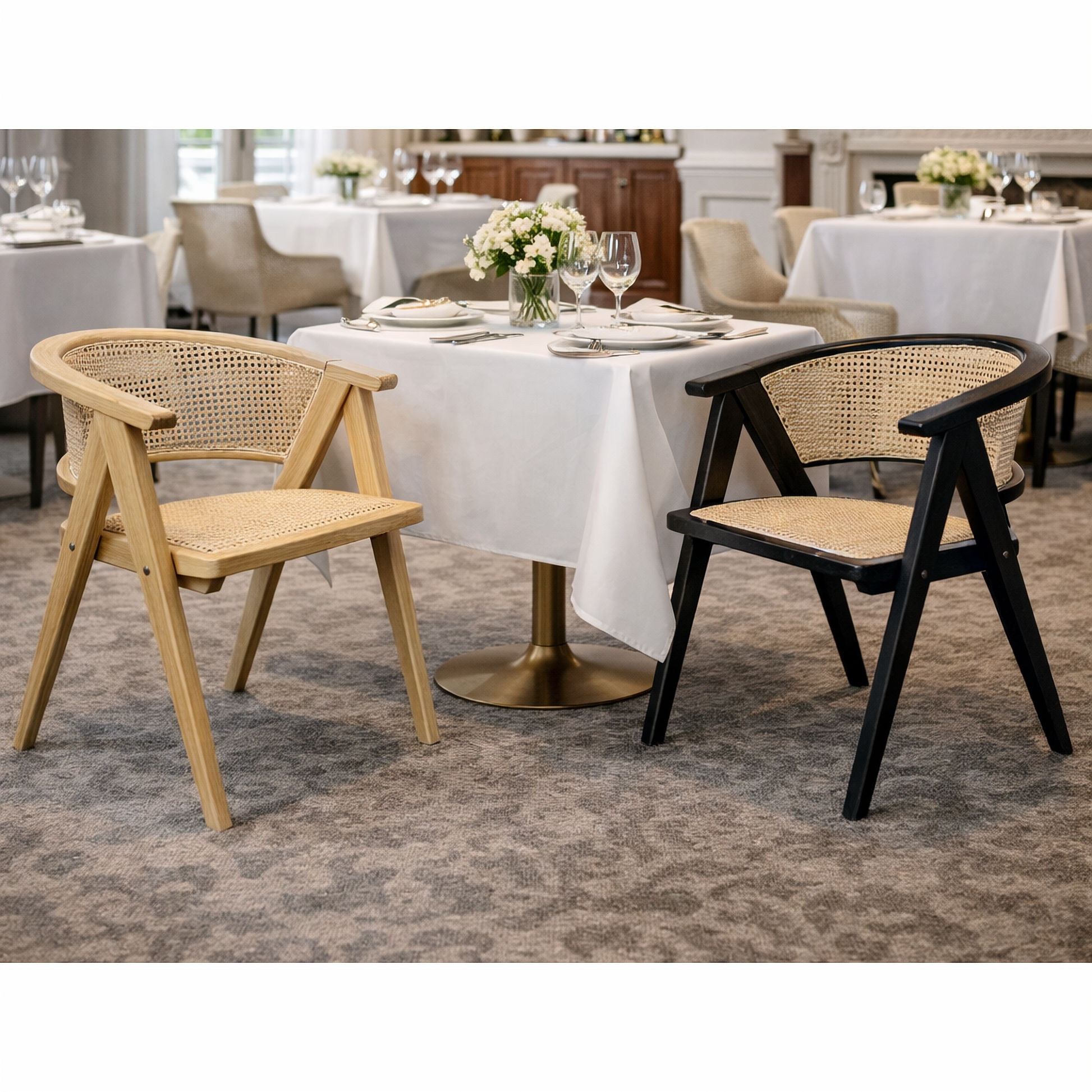 Ravella Solid Elmwood / Rattan Chair in Antique Natural - Chocolate Wood