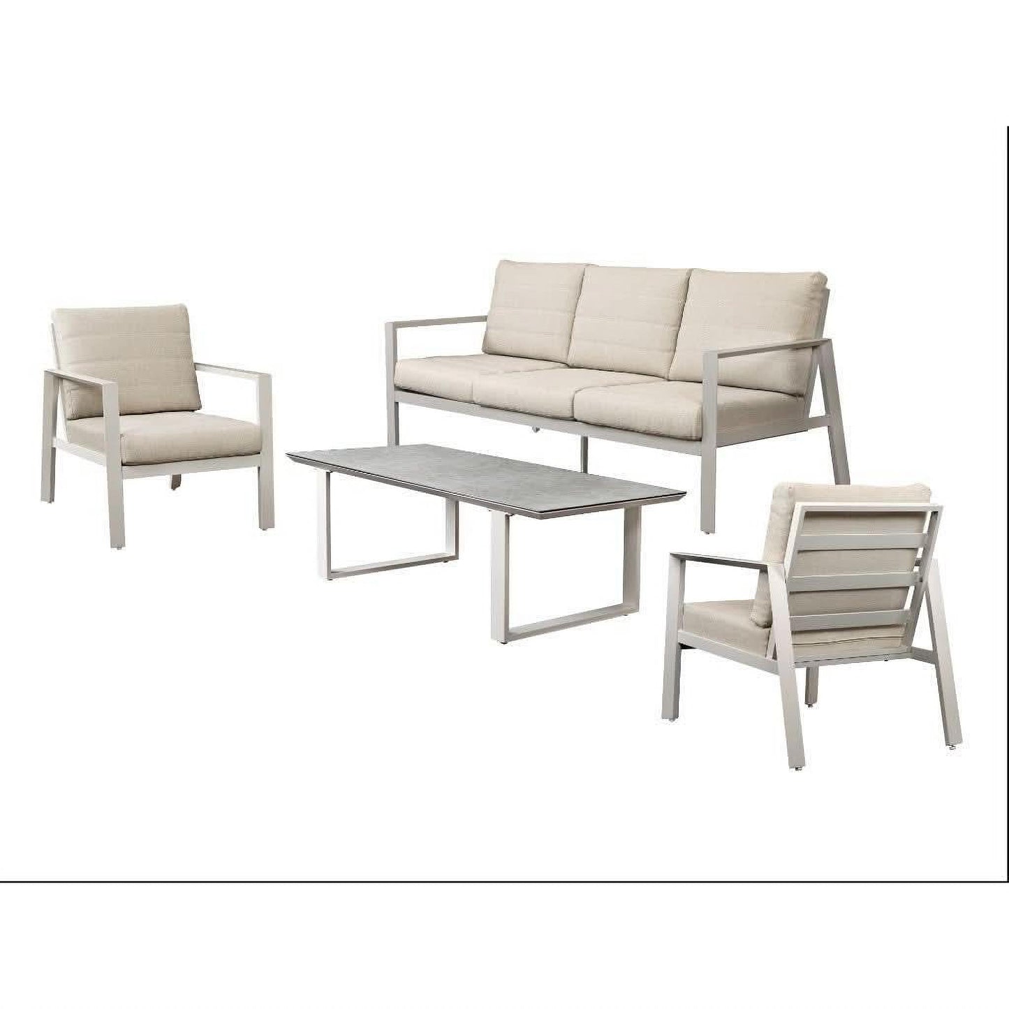 Frinton 4-Piece Outdoor Lounge Set in Cream - Chocolate Wood