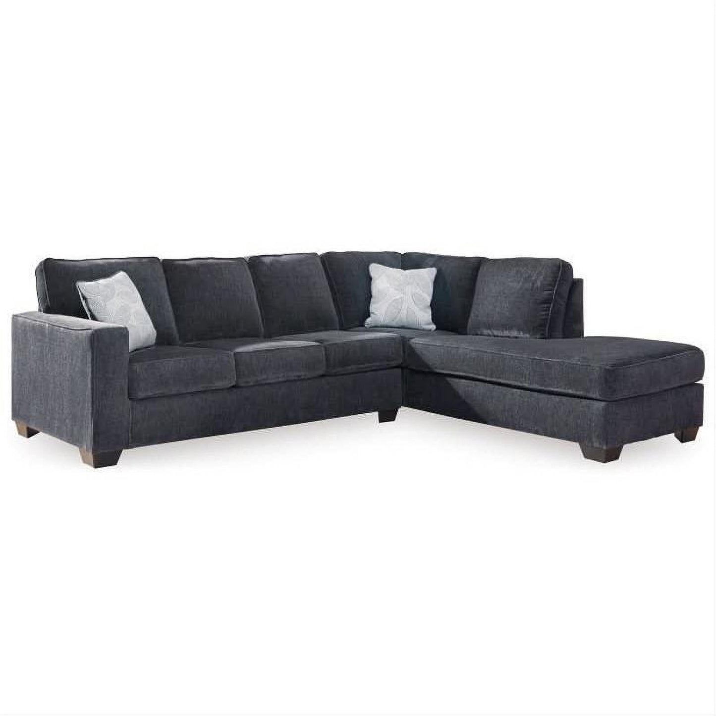Astor Right Hand Facing Chenille Chaise Sofa Bed in Slate - Chocolate Wood