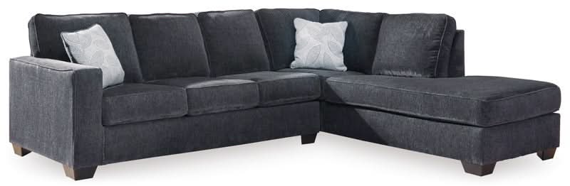 Astor Right Hand Facing Chenille Chaise Sofa Bed in Slate - Chocolate Wood