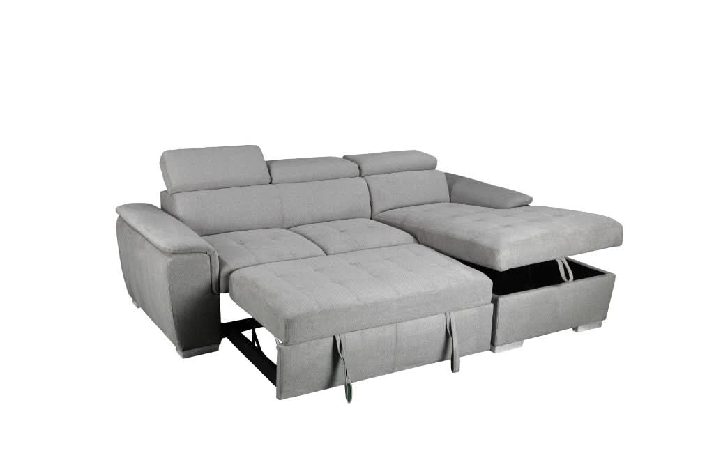 SUTTON FABRIC 2-SEATER SOFA W/ SINGLE BED & RHF CHAISE LIGHT GREY