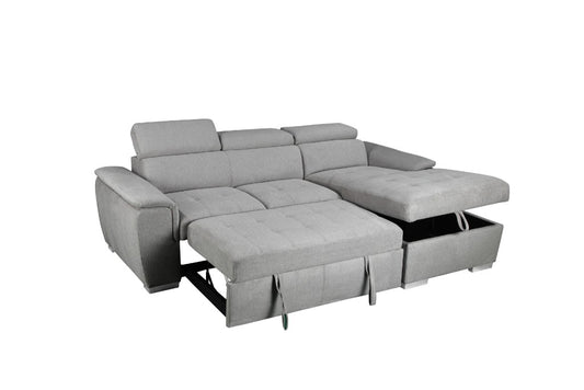 SUTTON FABRIC 2-SEATER SOFA W/ SINGLE BED & RHF CHAISE DARK GREY