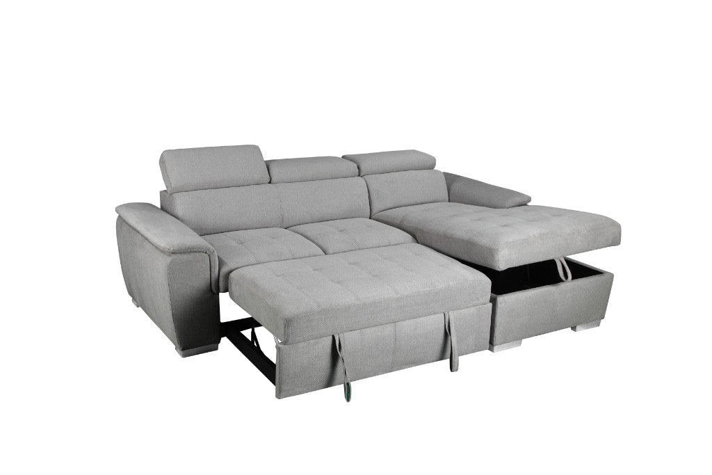 SUTTON FABRIC 2-SEATER SOFA W/ SINGLE BED & RHF CHAISE DARK GREY