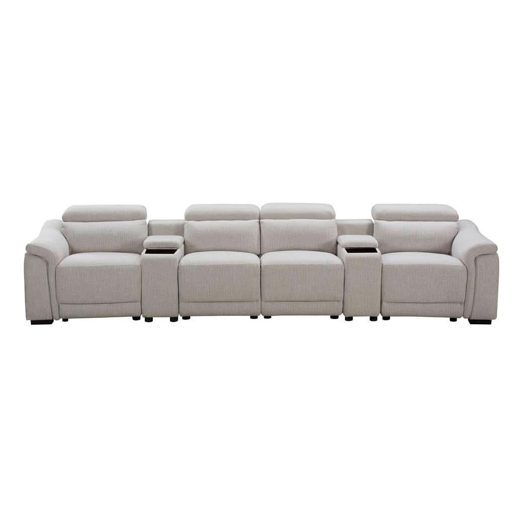 GALLERIA 4-SEATER HOME THEATRE SOFA - 4 ELECTRIC RECLINERS LIGHT GREY - MyChocolateWood