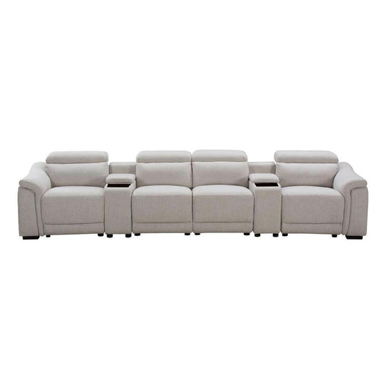 GALLERIA 4-SEATER HOME THEATRE SOFA - 4 ELECTRIC RECLINERS LIGHT GREY - MyChocolateWood
