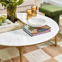SOREN MARBLE ROUND COFFEE TABLE - BRASS FRAME DIA:120CM - MyChocolateWood