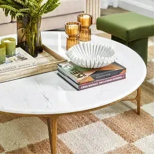 SOREN MARBLE ROUND COFFEE TABLE - BRASS FRAME DIA:120CM - MyChocolateWood