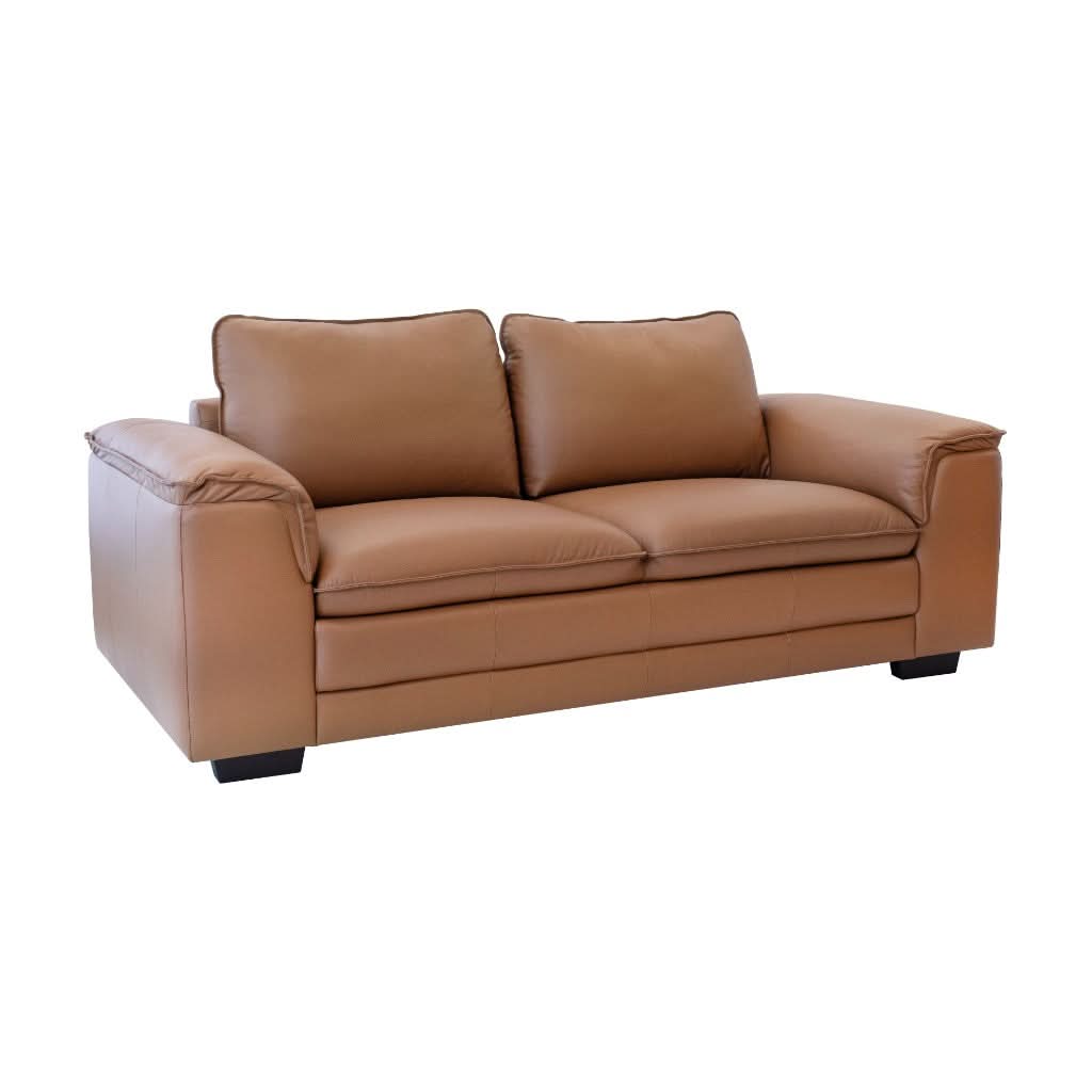 Mackenzie Leather 2-Seater Sofa in Cognac - Chocolate Wood