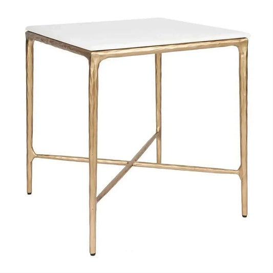 SOREN SQUARE MARBLE SIDE TABLE/LAMP TABLE - BRASS FRAME