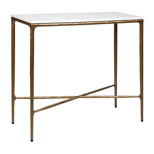 SOREN MARBLE SMALL CONSOLE TABLE/HALL TABLE - BRASS FRAME 90CM - MyChocolateWood