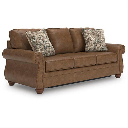 EMBER 3 SEATER FAUX LEATHER SOFA BED WITH QUEEN MEMORY FOAM MATTRESS BROWN